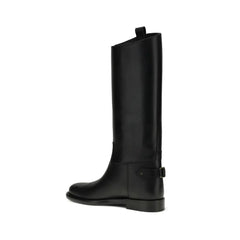 Burberry Black Calf Leather Bos Taurus Flat Boots - EU41/US11