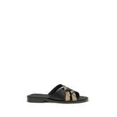 Burberry Black Calf Leather Bos Taurus Flat Sandals - EU43/US10