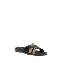 Burberry Black Calf Leather Bos Taurus Flat Sandals - EU43/US10