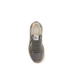 Burberry Gray Calf Leather Bos Taurus Low Top Sneakers