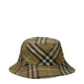 Front view of a Burberry green cotton bucket hat featuring the iconic tonal embroidered logo and structured brim.