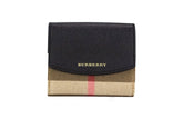 Burberry Luna Black Grained Leather House Check Canvas Coin Pouch Snap Wallet - Wallets