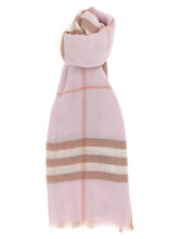 Front view of a Burberry multicolor wool facemask featuring a vibrant geometric knit pattern and soft elastic ear loops.