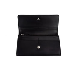 Burberry Porter Black Grained Leather Branded Logo Embossed Clutch Flap Wallet - Wallets