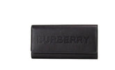 Burberry Porter Black Grained Leather Branded Logo Embossed Clutch Flap Wallet - Wallets