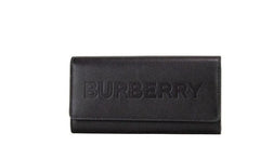 Burberry Porter Black Grained Leather Branded Logo Embossed Clutch Flap Wallet - Wallets