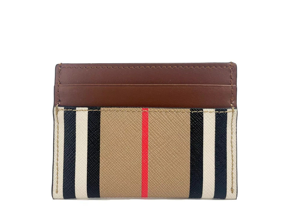 Burberry Sandon Tan Canvas Check Printed Leather Slim Card Case Wallet - Card Cases