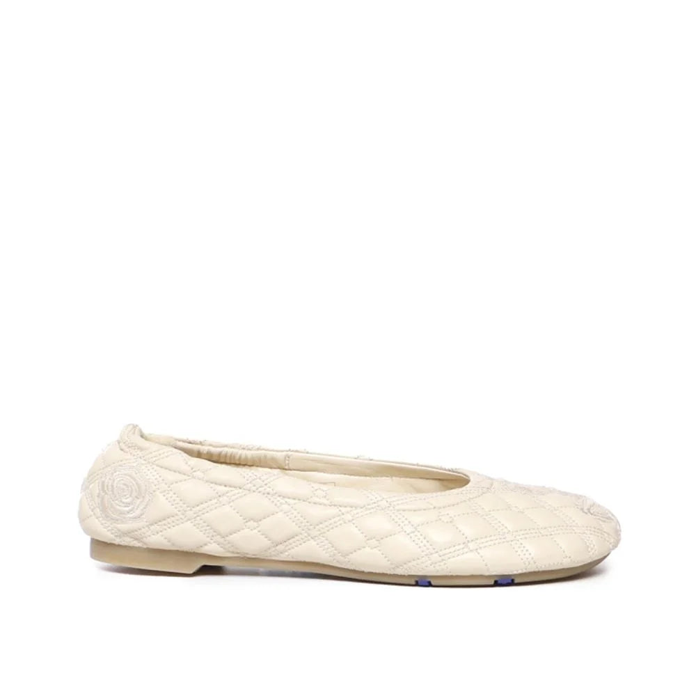 Burberry White Lamb Leather Ballet Flats - EU36/US6