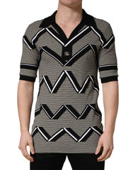 Dolce & Gabbana Black White Zigzag Pattern Cotton Men Polo T-shirt - IT54 | XL