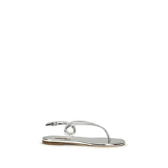 Casadei Silver Calf Leather Bos Taurus Flat Sandals