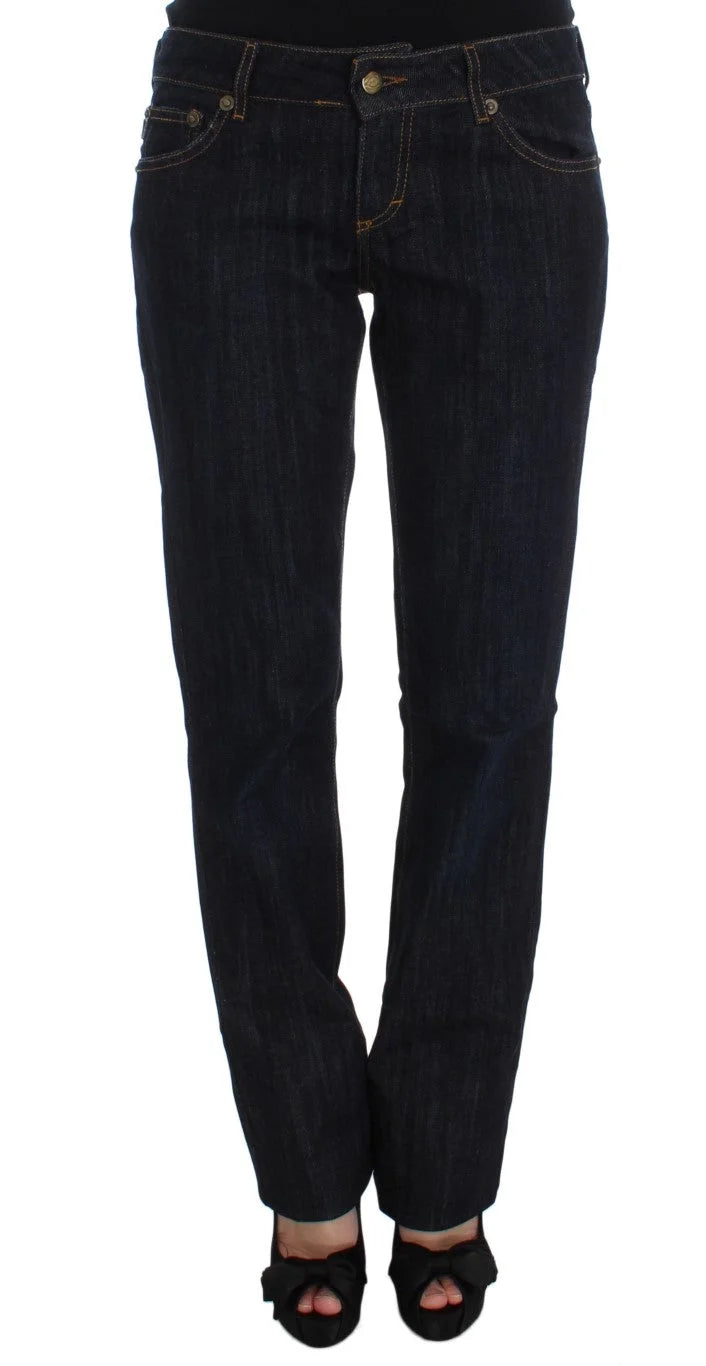 Cavalli Blue Cotton Straight Fit Stretch Jeans - Jeans