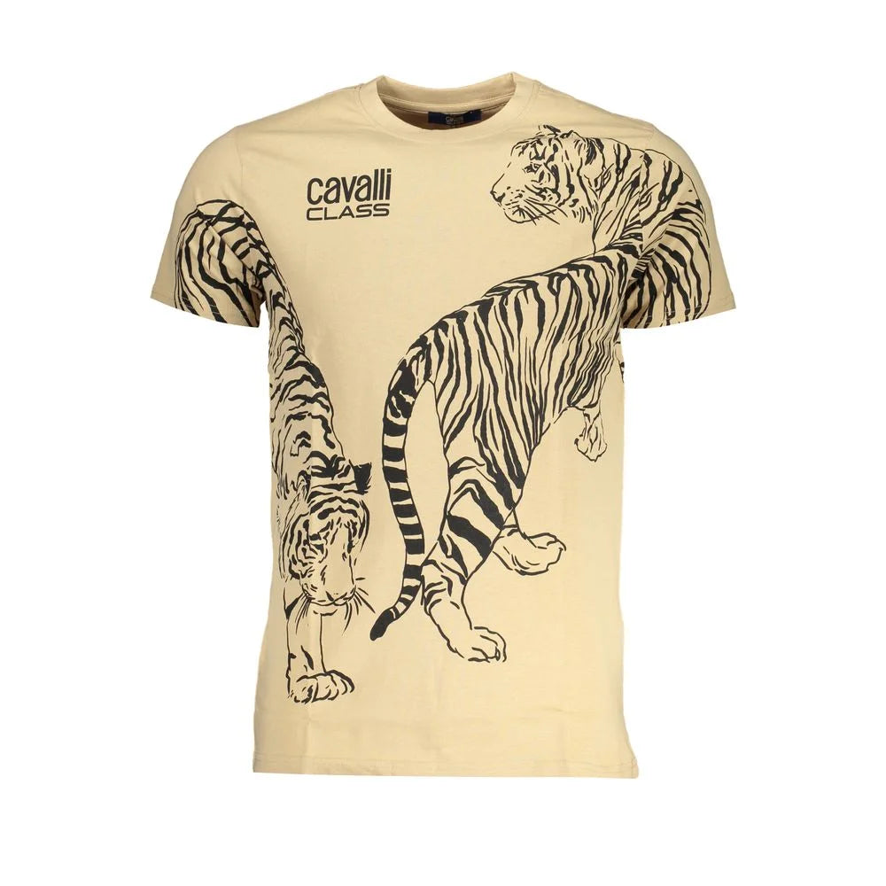 Cavalli Class Beige Cotton T-Shirt - T-Shirts