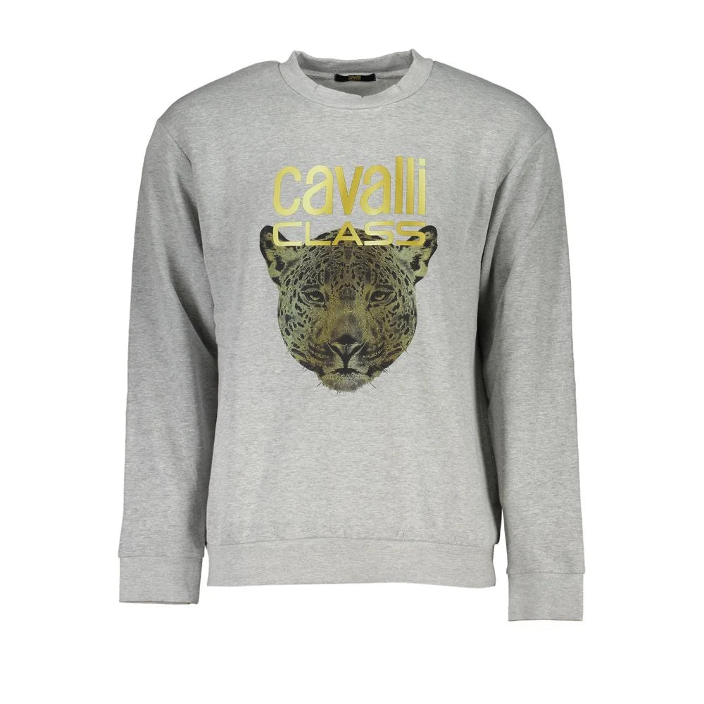Cavalli Class Gray Cotton Men Sweater - Sweatshirts