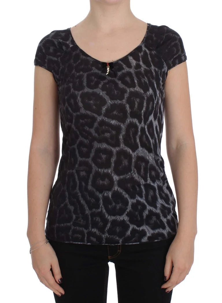Cavalli Gray Leopard Modal T-Shirt Blouse Top - IT46 | L - T-Shirts