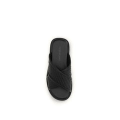 Ferragamo Black Calf Leather Bos Taurus Flat Sandals