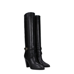 Bottines à talons hauts en cuir noir Celine