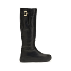 Chloé Black Calf Leather Bos Taurus Flat Boots