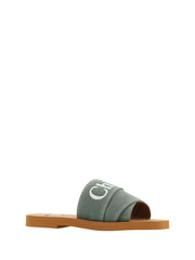 Chloé Elegant Forest Green Cotton Slides - EU36/US6 - Sandals