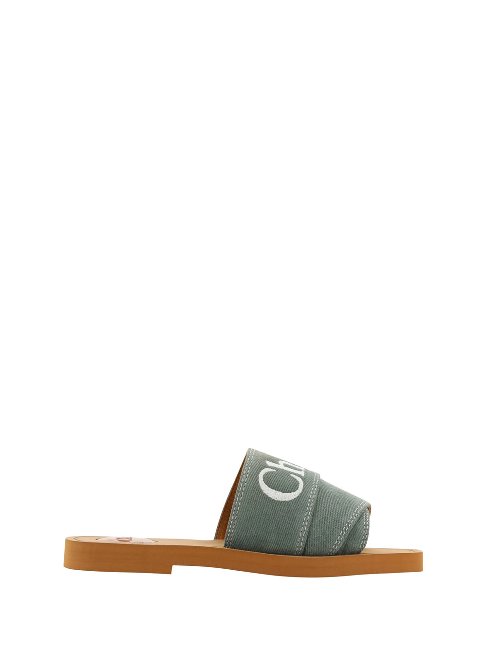 Chloé Elegant Forest Green Cotton Slides - EU36/US6 - Sandals