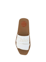 Chloé Elegant White Cotton Slide Sandals - EU37/US7 - Sandals