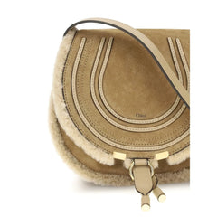 Chloé Small Saddle Marcie Shoulder Bag in suede and shearling - Shoulder Bags