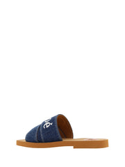 Chloé Sumptuous Cotton Woody Slide Sandals in Denim Blue - EU37/US7 - Sandals