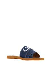 Chloé Sumptuous Cotton Woody Slide Sandals in Denim Blue - EU37/US7 - Sandals