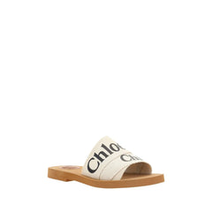 Chloé White Linen Flat Sandals - EU36/US6