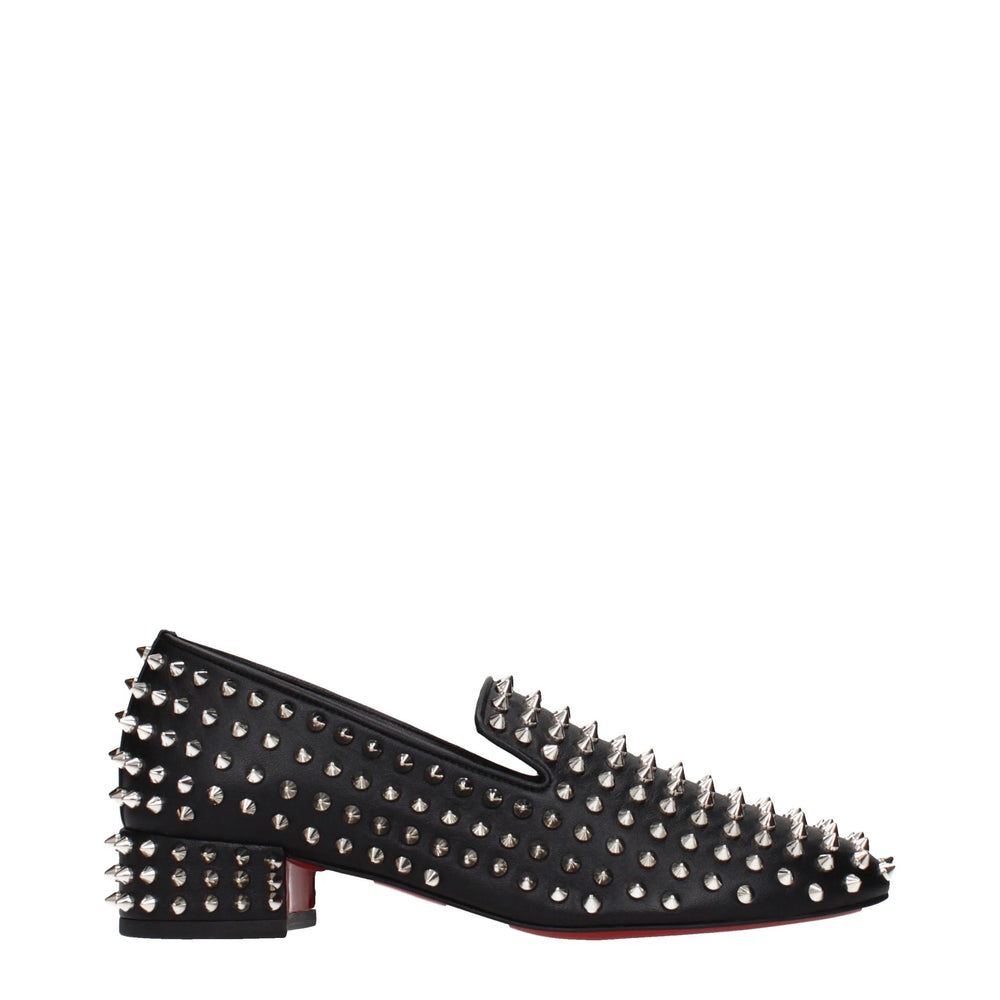 Christian Louboutin Black Leather Slip-On Loafers