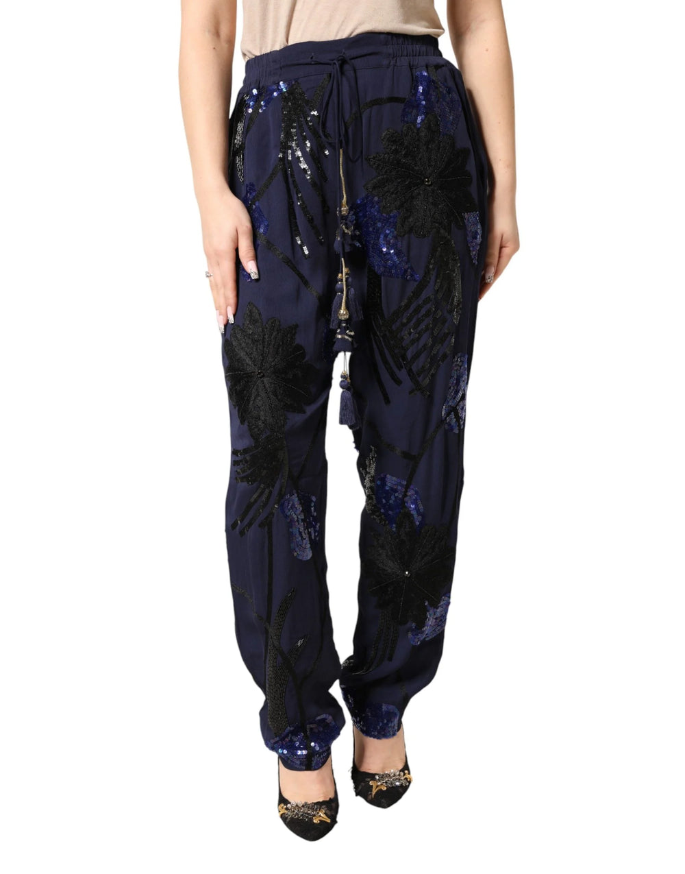 Christian Pellizzari Blue Sequined Tapered Trouser Pants - IT40|S