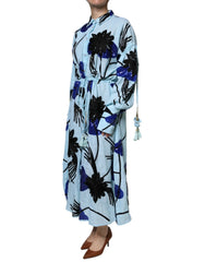 Christian Pellizzari Light Blue Floral Embellished Shirt Maxi Dress - IT42|M - Dresses
