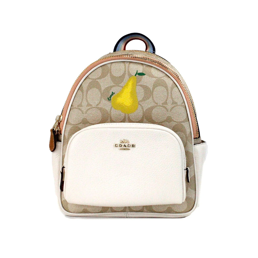 COACH Mini Court Signature Pear Motif Shoulder Backpack Bookbag Bag Chalk Taffy - Backpacks