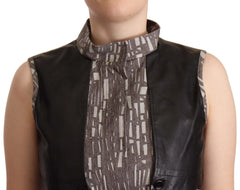 Comeforbreakfast Brown Black Vest Leather Sleeveless Top Blouse - IT40|S - Blouses
