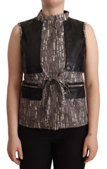 Comeforbreakfast Brown Black Vest Leather Sleeveless Top Blouse - IT40|S - Blouses