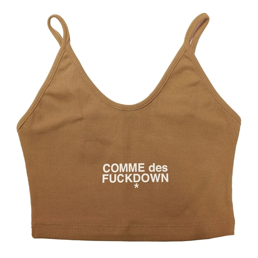 Comme Des Fuckdown Brown Cotton Women Crop Top - Crop Tops
