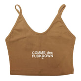 Comme Des Fuckdown Brown Cotton Women Crop Top - Crop Tops