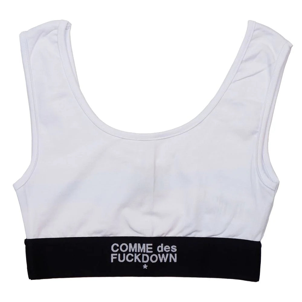 Comme Des Fuckdown White Cotton Women Top - Sports Bras
