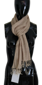 Costume National Beige Cotton Shawl Foulard Fringe Scarf - Scarves & Shawls