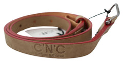 Costume National Beige Leather Silver Logo Buckle Waist Belt - 85 cm / 34 Inches - Belts