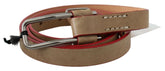 Costume National Beige Leather Silver Logo Buckle Waist Belt - 85 cm / 34 Inches - Belts