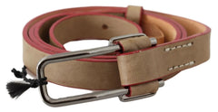 Costume National Beige Leather Silver Logo Buckle Waist Belt - 85 cm / 34 Inches - Belts
