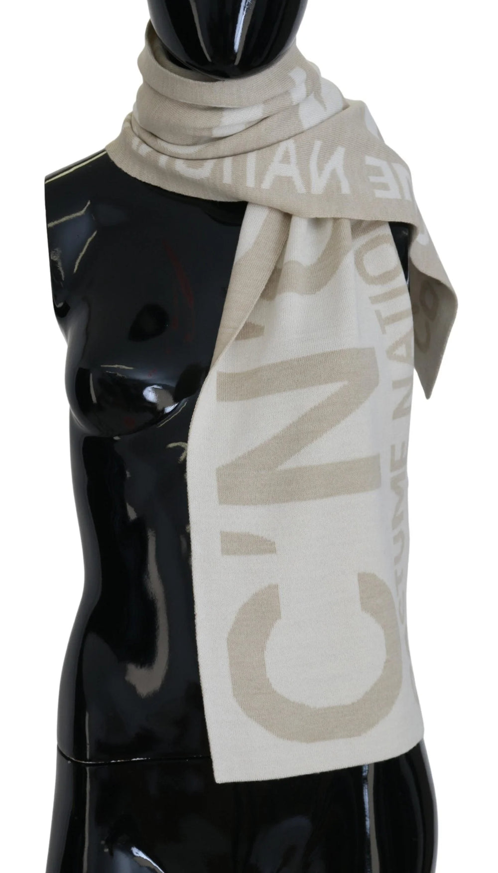 Costume National Beige White Logo Wrap Warmer Shawl Scarf - Scarves & Shawls