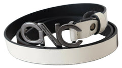 Costume National Belt Mettalic Gray Leather Logo Belt - 85 cm / 34 Inches - Belts