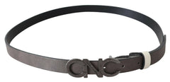 Costume National Belt Mettalic Gray Leather Logo Belt - 85 cm / 34 Inches - Belts