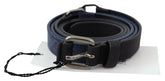 Costume National Black Blue Leather Silver Logo Belt - 85 cm / 34 Inches - Belts