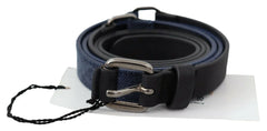 Costume National Black Blue Leather Silver Logo Belt - 85 cm / 34 Inches - Belts