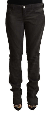 Costume National Black Cotton Mid Waist Skinny Pants - Trousers