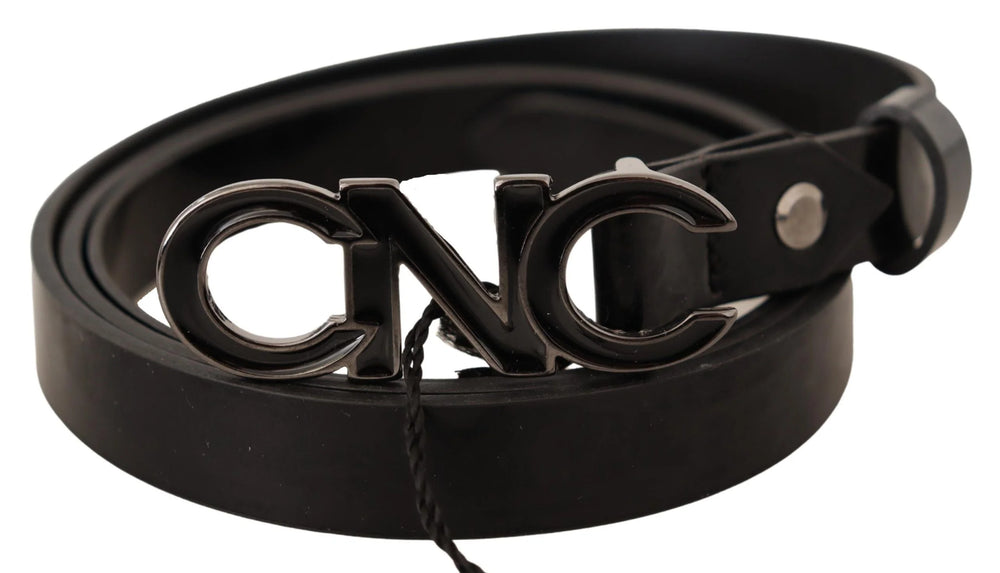 Costume National Black Leather Letter Logo Buckle Belt - 85 cm / 34 Inches - Belts