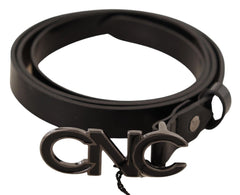 Costume National Black Leather Letter Logo Buckle Belt - 85 cm / 34 Inches - Belts