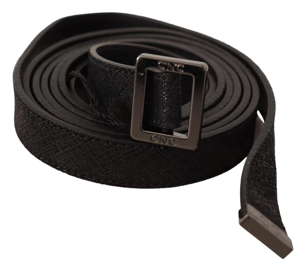 Costume National Black Leather Metal Buckle Waist Belt - 85 cm / 34 Inches - Belts